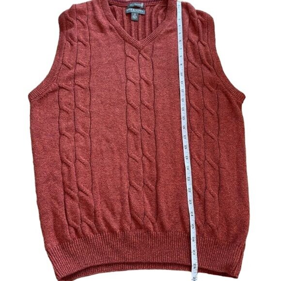 Lyle and Scott Sweater Vest Cable Knit Burnt Orange combed Cotton Size Medium - Picture 7 of 7